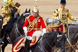 Trooping the Colour 2011: Close-up of the Director of Music, Major K L Davies, The Life Guards, leading the Mounted Bands of the Household Cavalry. Behind hime one of the two kettle drummers..
Horse Guards Parade, Westminster,
London SW1,
Greater London,
United Kingdom,
on 11 June 2011 at 11:55, image #332