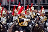 Trooping the Colour 2011: Close-up of Serrefile Captain S S Lukas, The Blues and Royals, leading the Blues and Royals element of the Household Cavalry on their way around the parade ground during the Ride Past..
Horse Guards Parade, Westminster,
London SW1,
Greater London,
United Kingdom,
on 11 June 2011 at 11:56, image #344