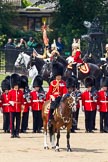 Trooping the Colour 2011: The Field Officer, Lieutenant Colonel Lincoln P M Jopp, and behind him No. 2 Guard. Behind the, during the Ride Past, the Trumpeter, Standard Bearer, and Standard Coverer, leading the Household Cavalry..
Horse Guards Parade, Westminster,
London SW1,
Greater London,
United Kingdom,
on 11 June 2011 at 12:01, image #374