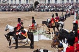 Trooping the Colour 2011: Watching the parade, HM The Queen and HRH Prince Philip, The Duke of Endinburgh, on their chairs on the saluting base. Next to them the Royal Colonels, from the left HRH Princess Anne, The Princess Royal, HRH Prince Edward, The Duke of Kent, HRH Prince Charles, The Prince of Wales, and HRH Prince William, The Duke of Cambridge..
Horse Guards Parade, Westminster,
London SW1,
Greater London,
United Kingdom,
on 11 June 2011 at 12:04, image #384