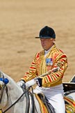 Trooping the Colour 2011: Jack Hargreaves, Head Coachman, riding one of the two Winsor Grey horses that pull the ivory mounted phaeton..
Horse Guards Parade, Westminster,
London SW1,
Greater London,
United Kingdom,
on 11 June 2011 at 12:08, image #401