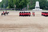 Trooping the Colour 2011: The March Off. The guards divisions leaving Horse Guards Parade, followed, on the very left, the Major of the Parade, Major B P N Ramsay, and the Adjutant of the Parade, Captain H N C Barne..
Horse Guards Parade, Westminster,
London SW1,
Greater London,
United Kingdom,
on 11 June 2011 at 12:11, image #425