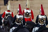 Trooping the Colour 2011: Four troopers of The Life Guards, and four troppers of The Blues and Royals (not all of them visible), leaving Horse Guards Parade towards The Mall at the end of the event..
Horse Guards Parade, Westminster,
London SW1,
Greater London,
United Kingdom,
on 11 June 2011 at 12:12, image #430