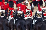 Trooping the Colour 2011: The rear part of the Royal Procession, followed by four troopers of The Life guards, and four troppers of The Blues and Royals, leaving Horse Guards Parade towards The Mall at the end of the event..
Horse Guards Parade, Westminster,
London SW1,
Greater London,
United Kingdom,
on 11 June 2011 at 12:12, image #431