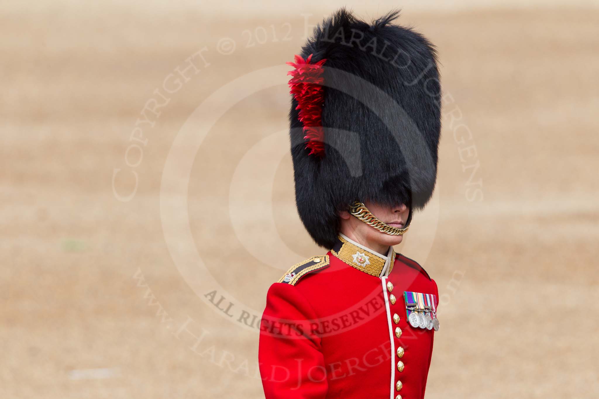 The Colonel's Review 2012: Close-up of a Major (G W J Lock?) of No. 3 Guard (No. 7 Company, Coldstream Guards) crossing Horse Guards Parade..
Horse Guards Parade, Westminster,
London SW1,

United Kingdom,
on 09 June 2012 at 10:14, image #27