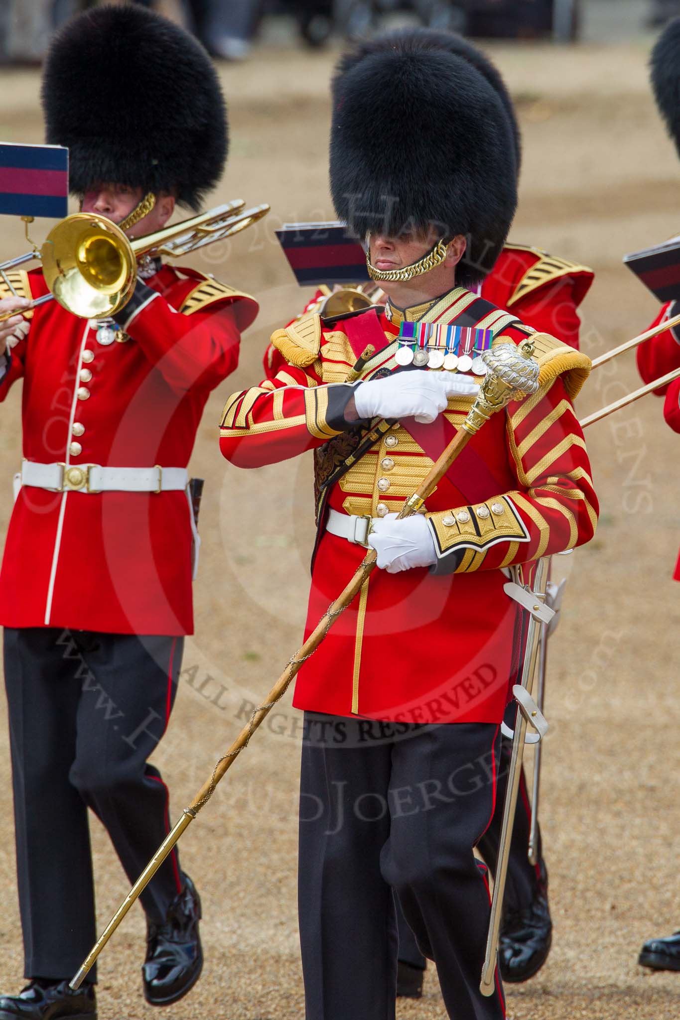 The Colonel's Review 2012: Drum Major T Taylor, No. 7 Company Coldstream Guards, leading the Band of the Scots Guards..
Horse Guards Parade, Westminster,
London SW1,

United Kingdom,
on 09 June 2012 at 10:16, image #32