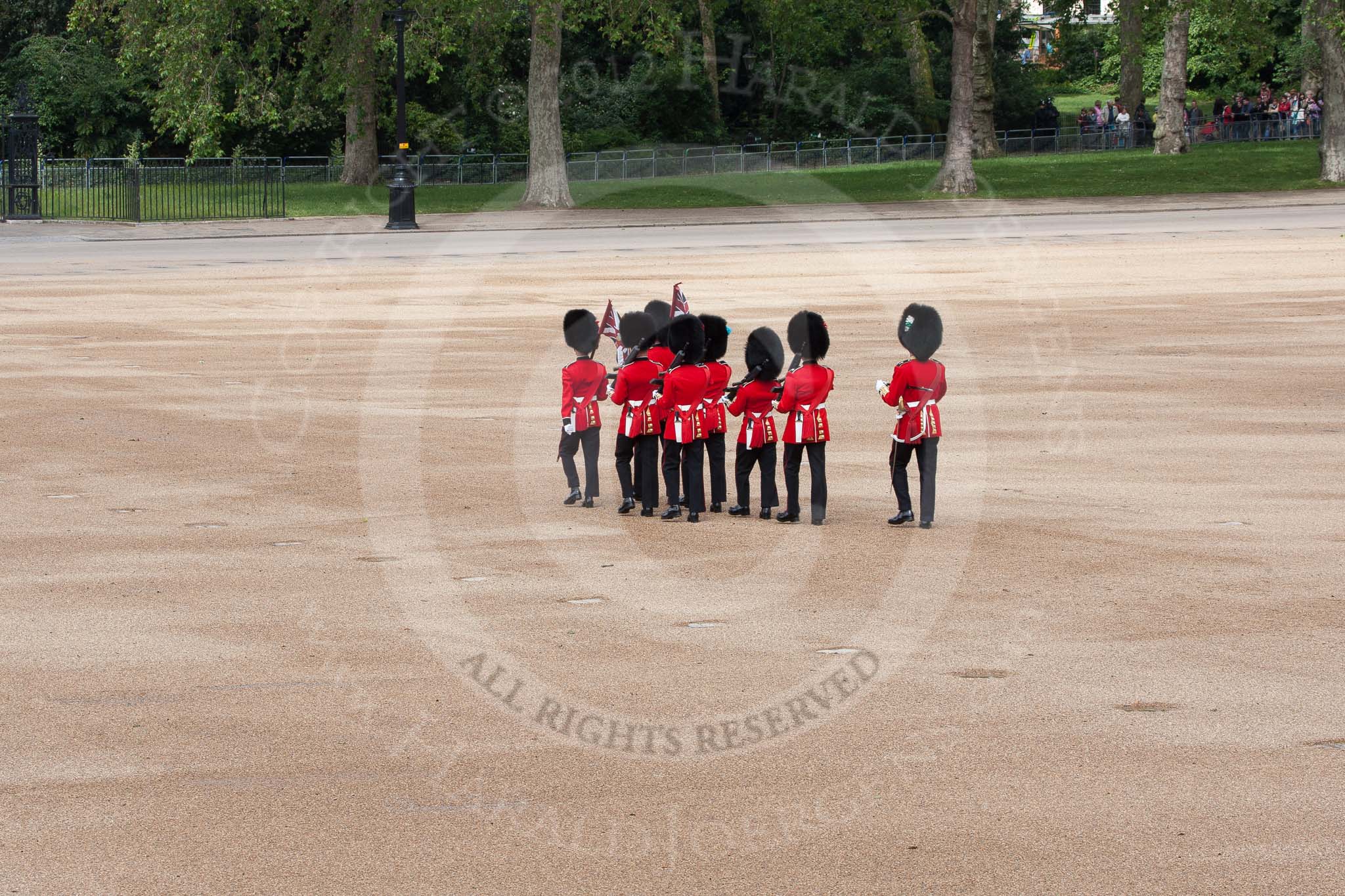 The Colonel's Review 2012: The "Keepers of the Ground" marching onto Horse Guards Parade to mark the positions for their sson to arrive guard on the parade ground..
Horse Guards Parade, Westminster,
London SW1,

United Kingdom,
on 09 June 2012 at 10:16, image #34