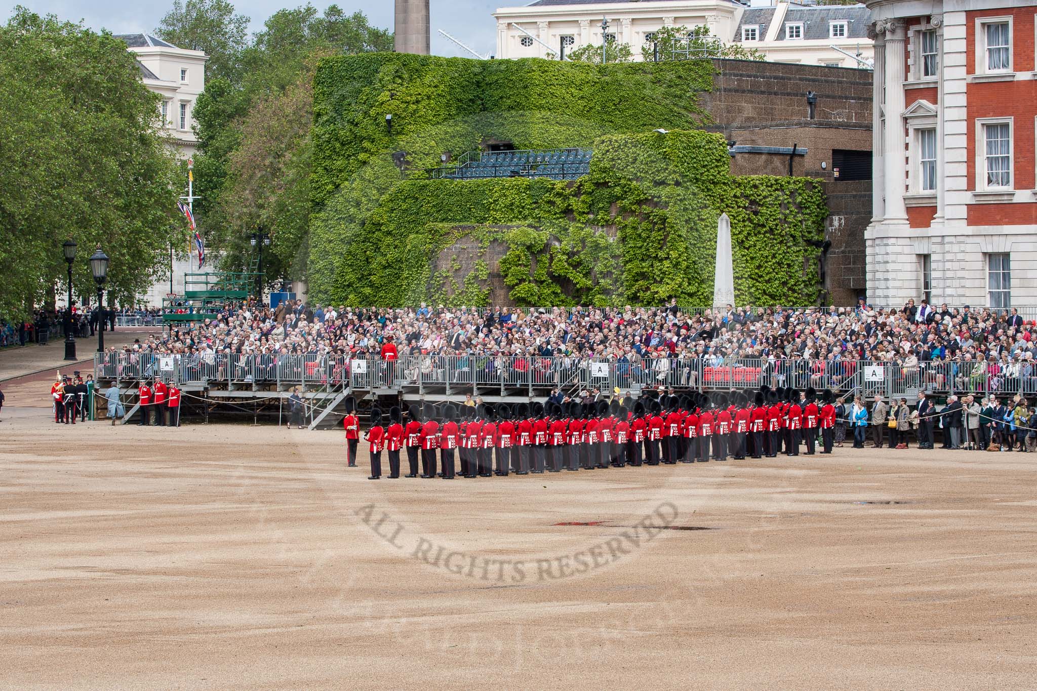The Colonel's Review 2012: No. 6 Guard (F Company Scots Guards) taking their initial position at Horse Guards Parade..
Horse Guards Parade, Westminster,
London SW1,

United Kingdom,
on 09 June 2012 at 10:23, image #47