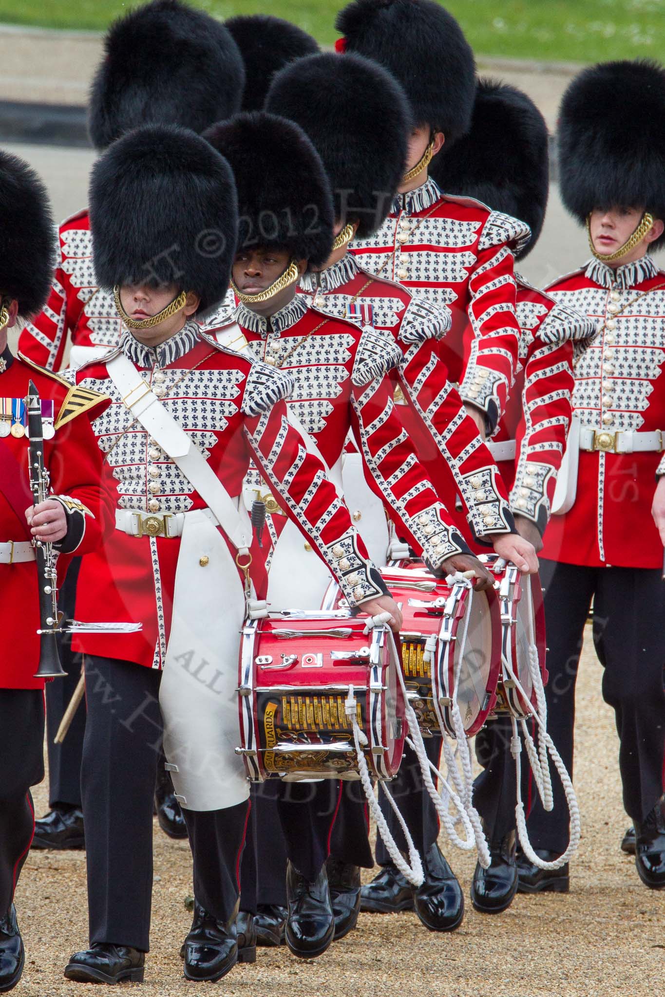 The Colonel's Review 2012: Drummers of the Band of the Coldstream Guards..
Horse Guards Parade, Westminster,
London SW1,

United Kingdom,
on 09 June 2012 at 10:31, image #81