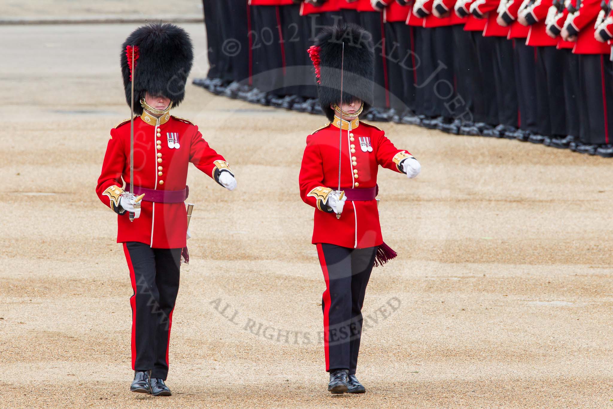 The Colonel's Review 2012: Subaltern and Ensign of the Coldstream Guards marching towards Horse Guards Arch..
Horse Guards Parade, Westminster,
London SW1,

United Kingdom,
on 09 June 2012 at 10:32, image #87