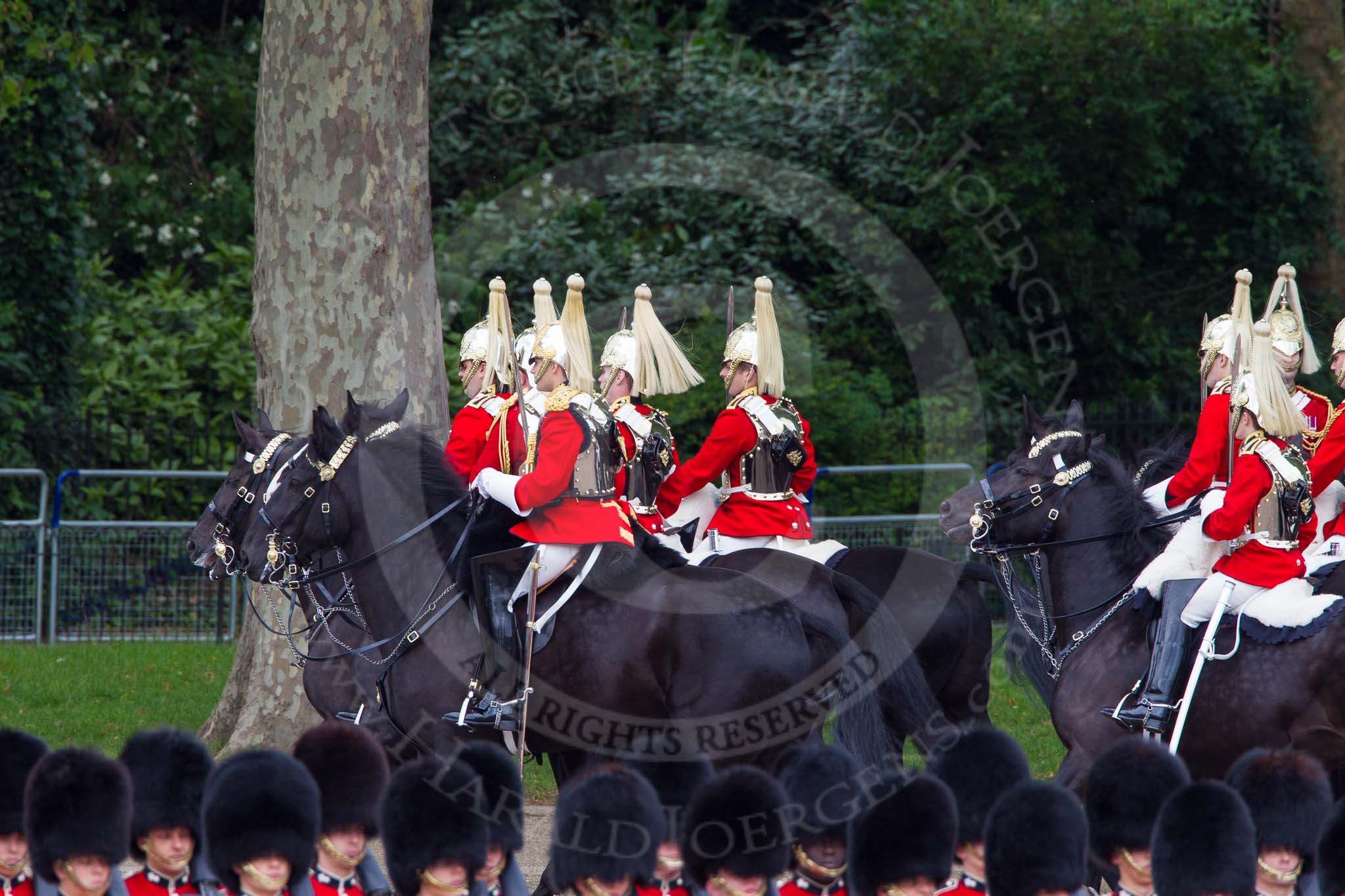 The Colonel's Review 2012: The Third and Fourth Division of the Souvereign's Escort (here the Life Guards) leave the Royal Procession to take up their positions at the St James's Park side of Horse Guards Parade..
Horse Guards Parade, Westminster,
London SW1,

United Kingdom,
on 09 June 2012 at 10:58, image #157