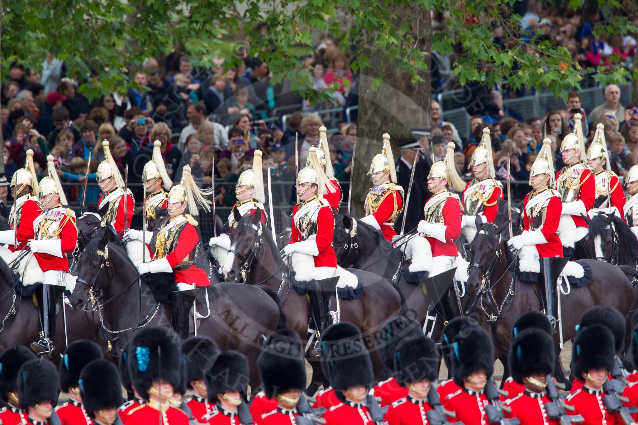 The Colonel's Review 2012: The Third and Fourth Division of the Souvereign's Escort (here the Life Guards) leave the Royal Procession to take up their positions at the St James's Park side of Horse Guards Parade..
Horse Guards Parade, Westminster,
London SW1,

United Kingdom,
on 09 June 2012 at 10:58, image #159