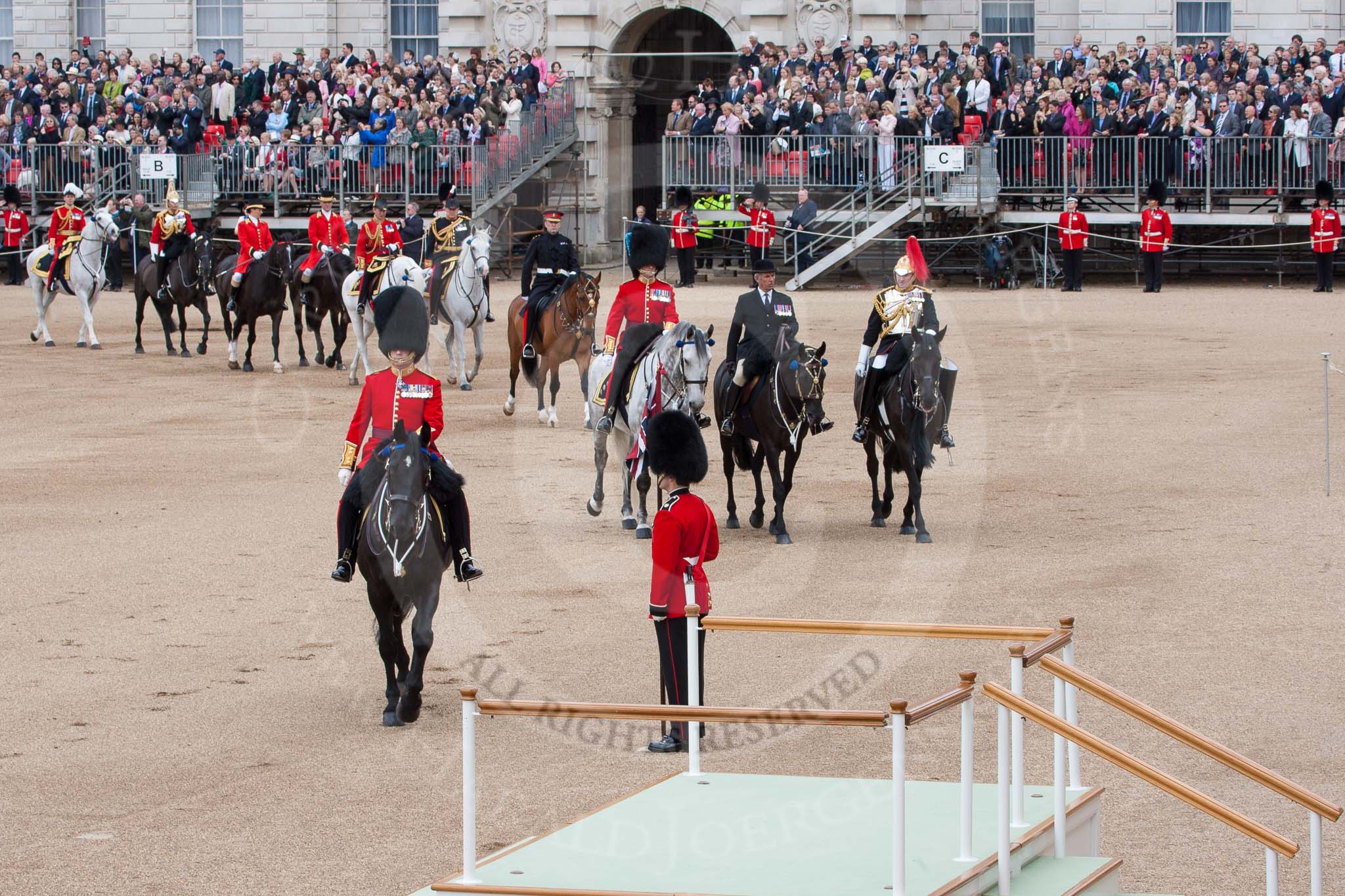 The Colonel's Review 2012: Performing the Colonel's Review - Colonel Coldstream Guards, Lieutenant General J J C Bucknall, riding in front of what would be the Royal Procession..
Horse Guards Parade, Westminster,
London SW1,

United Kingdom,
on 09 June 2012 at 10:58, image #161