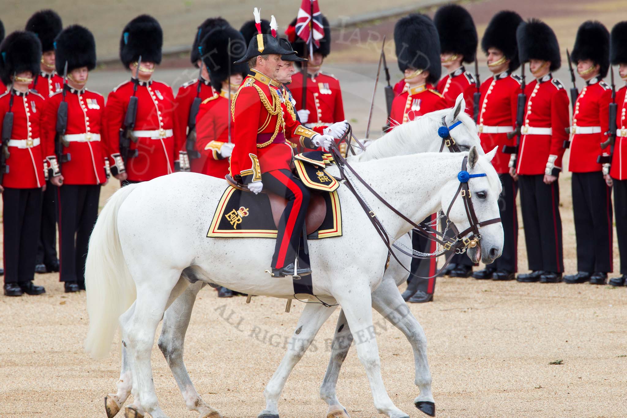 The Colonel's Review 2012: Crown Equerry and Equerry in Waiting to Her Majesty:, Colonel W T Browne in the black uniform, and Lieutenant Colonel A F Matheson of Matheson, yr..
Horse Guards Parade, Westminster,
London SW1,

United Kingdom,
on 09 June 2012 at 11:02, image #180