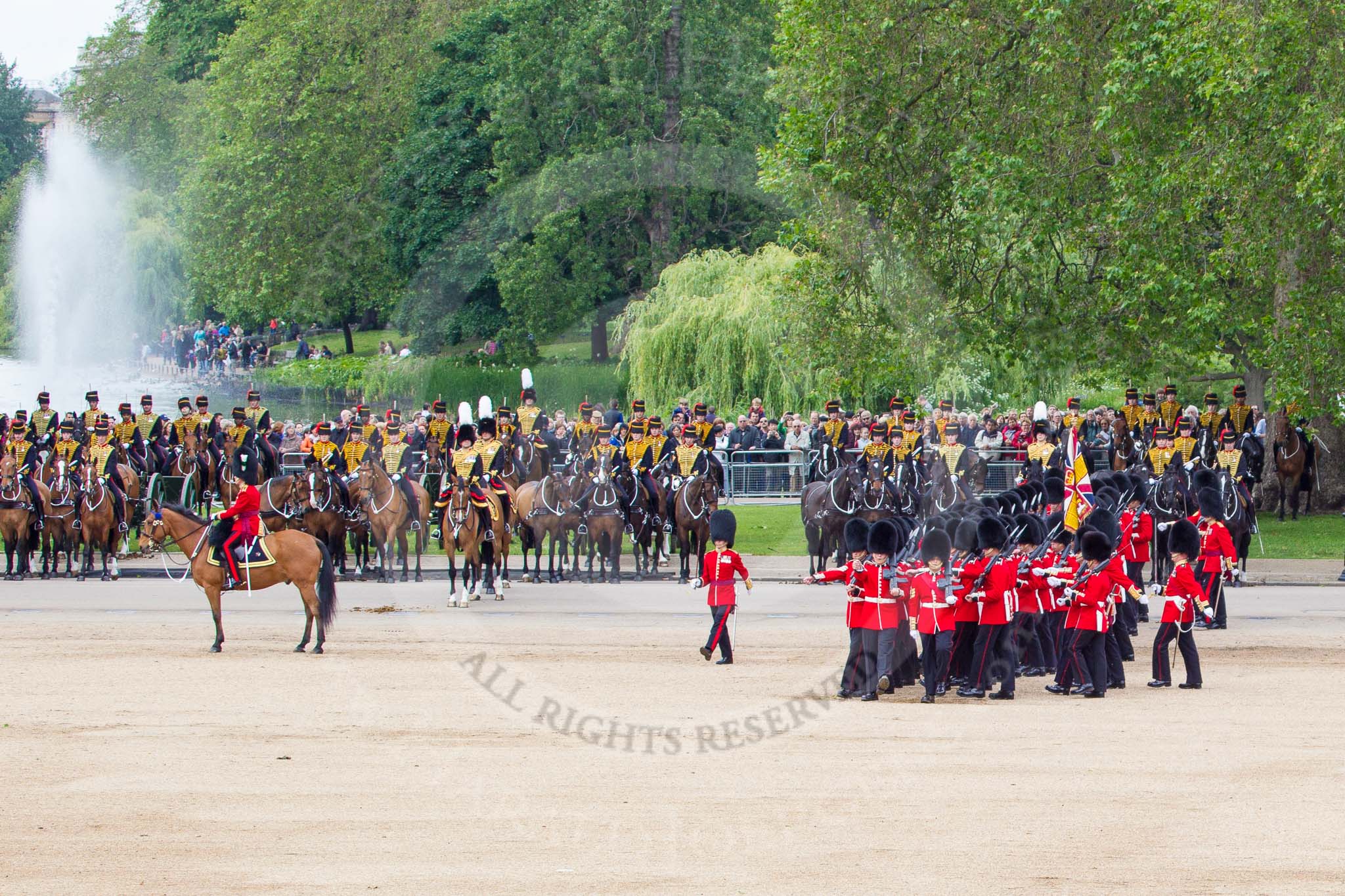 The Colonel's Review 2012: The March Past - The guards are changing their formation, turning left and forming long double rows of guardsmen again..
Horse Guards Parade, Westminster,
London SW1,

United Kingdom,
on 09 June 2012 at 11:47, image #356