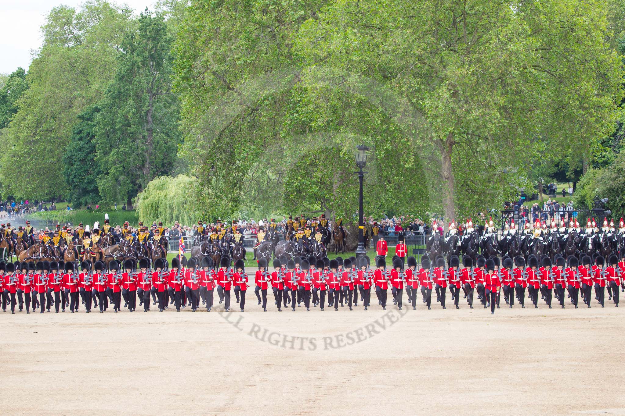 The Colonel's Review 2012: The March Past - The guards are changing their formation, turning left and forming long double rows of guardsmen again. The gaps are now closed..
Horse Guards Parade, Westminster,
London SW1,

United Kingdom,
on 09 June 2012 at 11:47, image #359