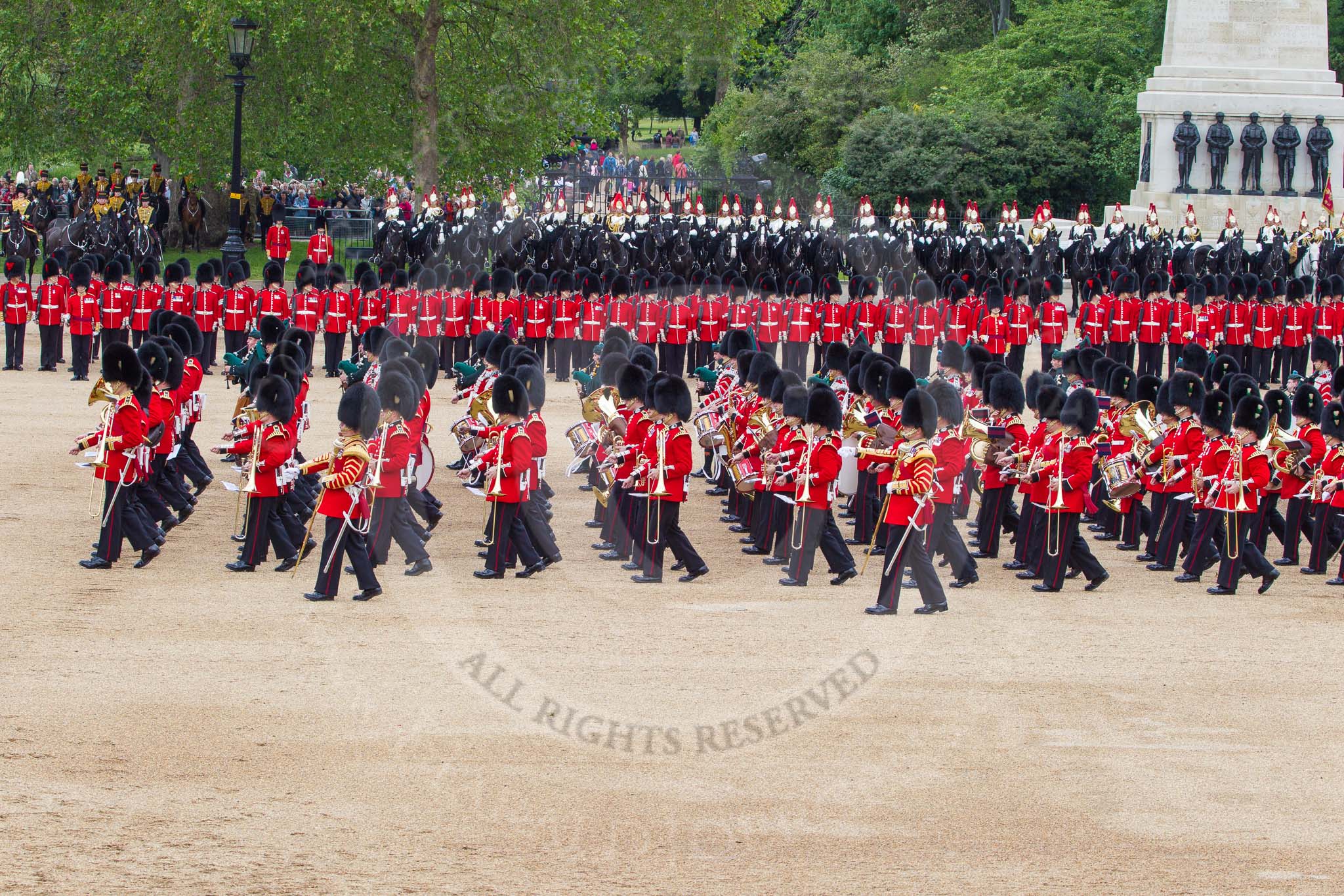 The Colonel's Review 2012: The Massed Bands are moving from the centre of Horse Guards Parade towards their initial position on the western side..
Horse Guards Parade, Westminster,
London SW1,

United Kingdom,
on 09 June 2012 at 11:49, image #368