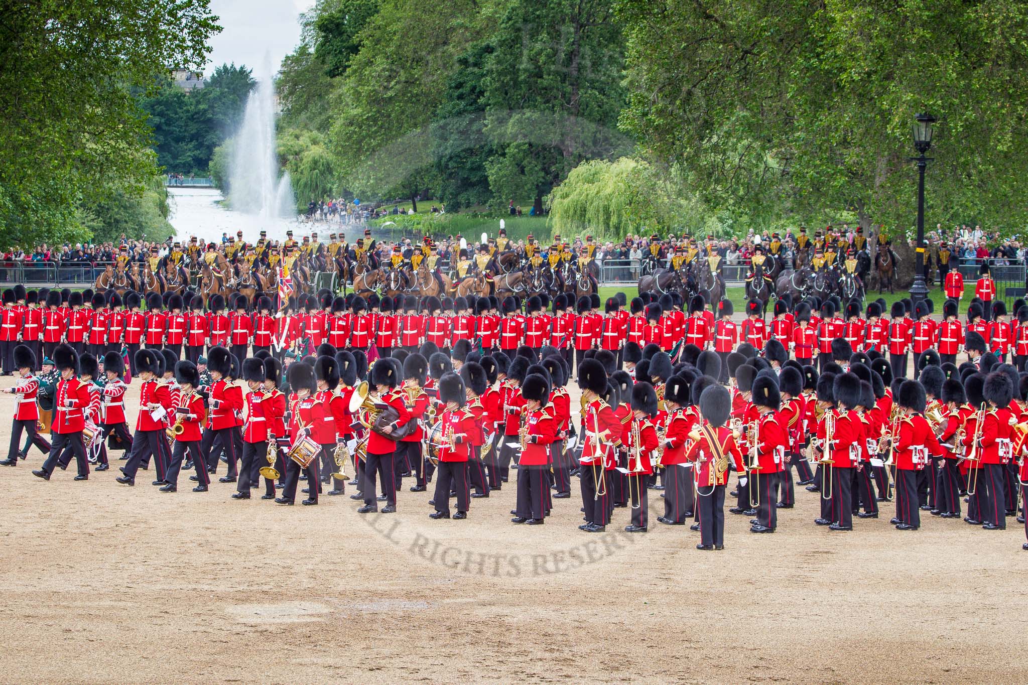 The Colonel's Review 2012: The Massed Bands are moving from the centre of Horse Guards Parade towards their initial position on the western side..
Horse Guards Parade, Westminster,
London SW1,

United Kingdom,
on 09 June 2012 at 11:49, image #370