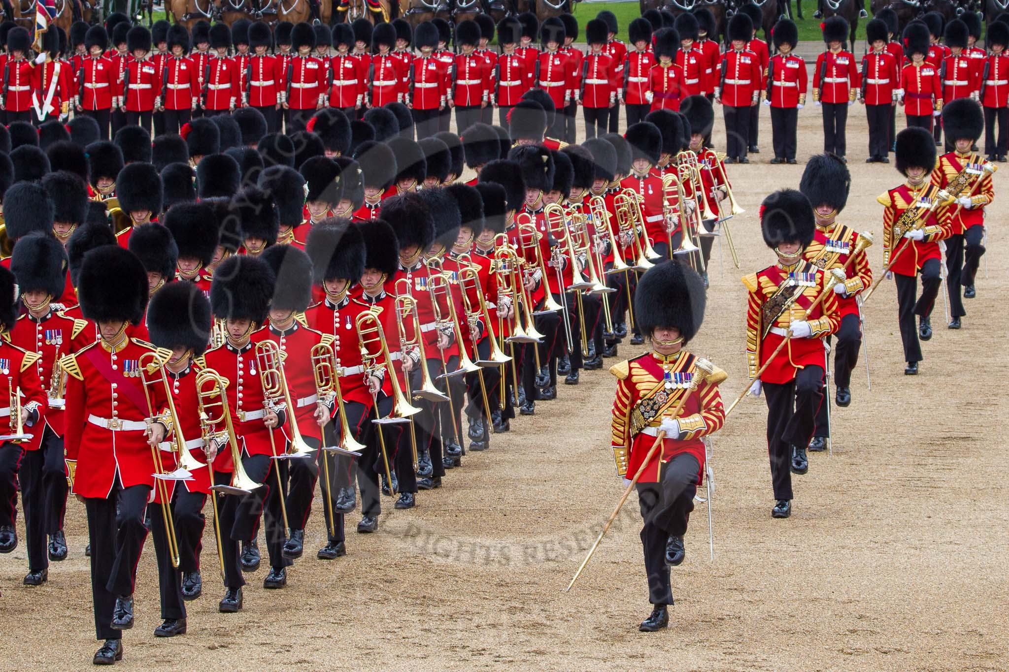 The Colonel's Review 2012: Massed Bands and the five Drum Majors..
Horse Guards Parade, Westminster,
London SW1,

United Kingdom,
on 09 June 2012 at 11:49, image #376