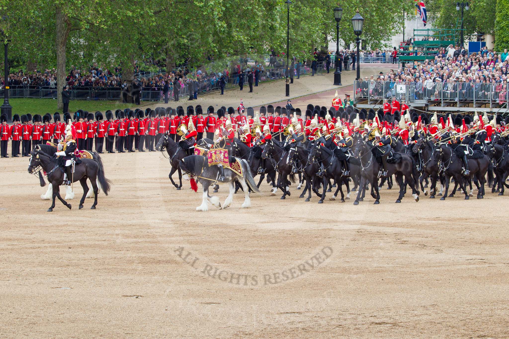 The Colonel's Review 2012: The Mounted Bands of the Household Cavalry start moving during the March Past..
Horse Guards Parade, Westminster,
London SW1,

United Kingdom,
on 09 June 2012 at 11:50, image #383