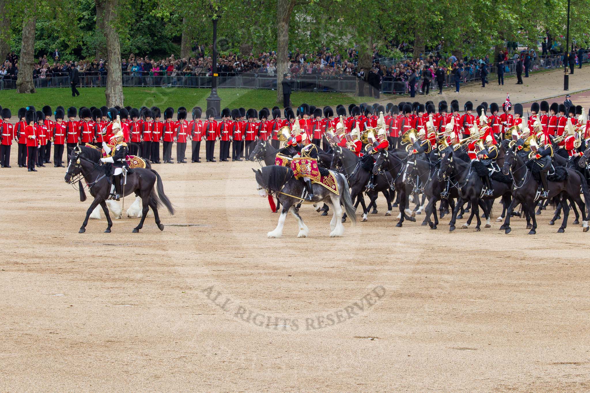 The Colonel's Review 2012: The Mounted Bands of the Household Cavalry start moving during the March Past..
Horse Guards Parade, Westminster,
London SW1,

United Kingdom,
on 09 June 2012 at 11:50, image #384