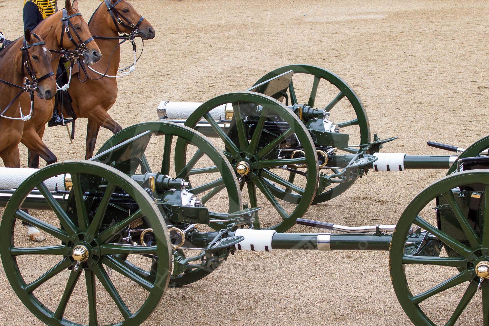 The Colonel's Review 2012: A pair of the 13-pounder guns used by the Royal Horse Artillery..
Horse Guards Parade, Westminster,
London SW1,

United Kingdom,
on 09 June 2012 at 11:52, image #404