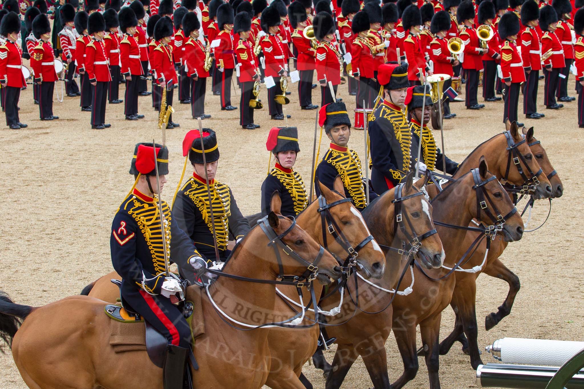 The Colonel's Review 2012: Mounted Gunners of the Royal Horse Artillery during the Ride Past..
Horse Guards Parade, Westminster,
London SW1,

United Kingdom,
on 09 June 2012 at 11:52, image #405