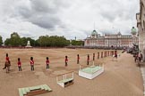 The Colonel's Review 2012: The Adjutant of the Parade, Captain F O B Wells, Coldstream Guards, and the Field Officer in Brigade Waiting, Lieutenant Colonel R C N Sergeant, Coldstream Guards, in front of Horse Guards Arch on the right..
Horse Guards Parade, Westminster,
London SW1,

United Kingdom,
on 09 June 2012 at 10:38, image #99