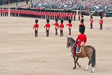 The Colonel's Review 2012: The Field Officer in Brigade Waiting, Lieutenant Colonel R C N Sergeant, following the Ensigns of the six guards divisions. On the right the Colour Sergeant with the two Ensigns..
Horse Guards Parade, Westminster,
London SW1,

United Kingdom,
on 09 June 2012 at 10:39, image #102