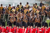 The Colonel's Review 2012: The King's Troop Royal Horse Artillery waiting on the St James's Park side of Horse Guards Parade, behind the lines of guardsmen from No. 1 and No. 2 Guard..
Horse Guards Parade, Westminster,
London SW1,

United Kingdom,
on 09 June 2012 at 10:40, image #105