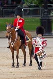The Colonel's Review 2012: The Major of the Parade, Major Mark Lewis, Welsh Guards, and the "lone drummer" starting to march towards the Colour..
Horse Guards Parade, Westminster,
London SW1,

United Kingdom,
on 09 June 2012 at 11:12, image #245