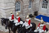 The Colonel's Review 2012: The Four Troopers of the Life Guard from the rear of the Royal Procession, during the parade their position is next to the statue of General Roberts..
Horse Guards Parade, Westminster,
London SW1,

United Kingdom,
on 09 June 2012 at 11:48, image #366