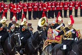 The Colonel's Review 2012: The Senior Director of Music, Lieutenant Colonel S C Barnwell, Welsh Guards, and the Kettle Drummer from The Blues and Royals and parts of the Blues and Royals Band behind him..
Horse Guards Parade, Westminster,
London SW1,

United Kingdom,
on 09 June 2012 at 11:51, image #390