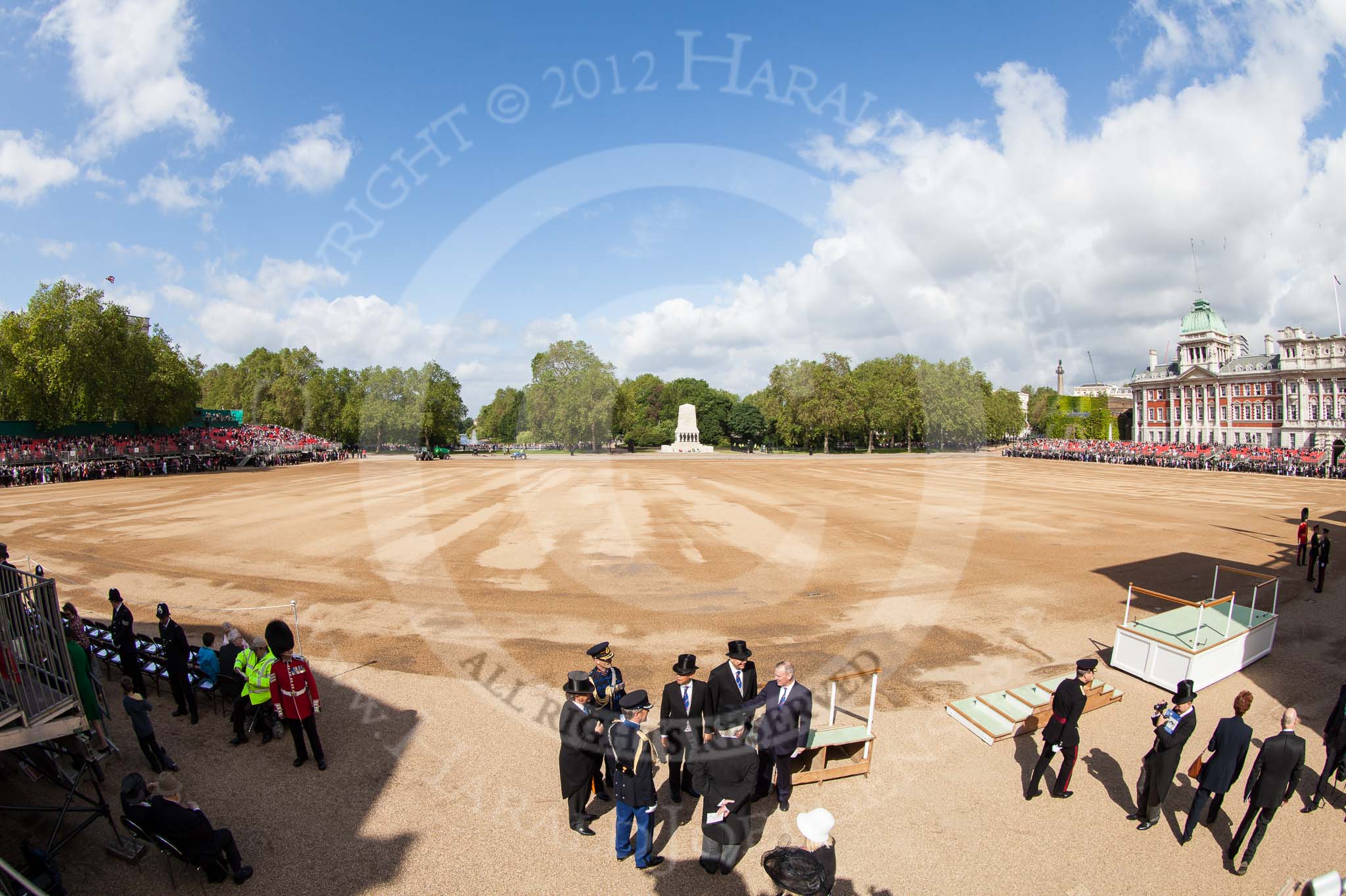 Trooping the Colour 2012: 9:40am, with the preparations nearly complete, an overview of Horse Guards Parade..
Horse Guards Parade, Westminster,
London SW1,

United Kingdom,
on 16 June 2012 at 09:38, image #6