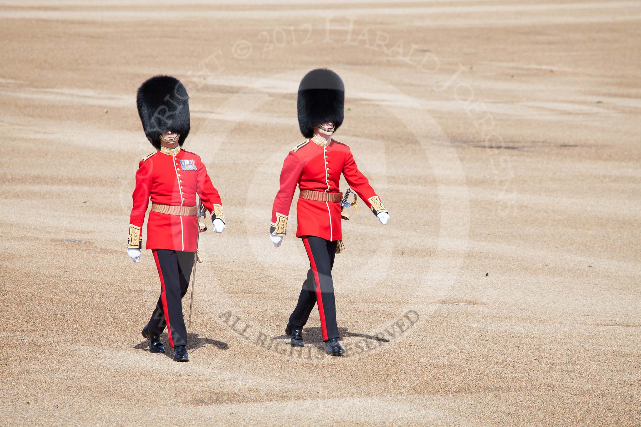 Trooping the Colour 2012: The first to cross Horse Guards Parade - two Majors of the Grenadier Guards..
Horse Guards Parade, Westminster,
London SW1,

United Kingdom,
on 16 June 2012 at 09:52, image #8