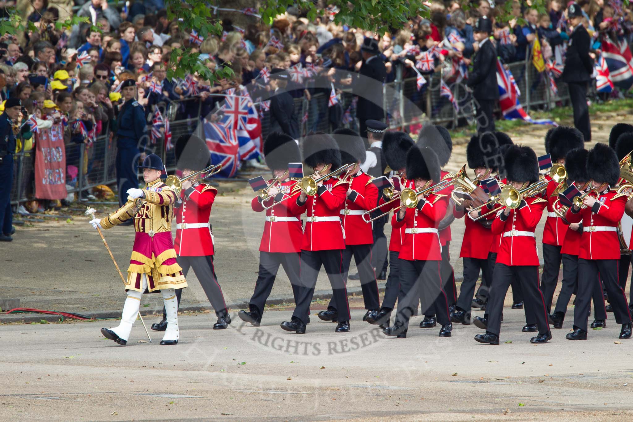 Trooping the Colour 2012: Drum Major Tony Taylor, No. 7 Company Coldstream Guards, with the Band of the Scots Guards..
Horse Guards Parade, Westminster,
London SW1,

United Kingdom,
on 16 June 2012 at 10:16, image #30