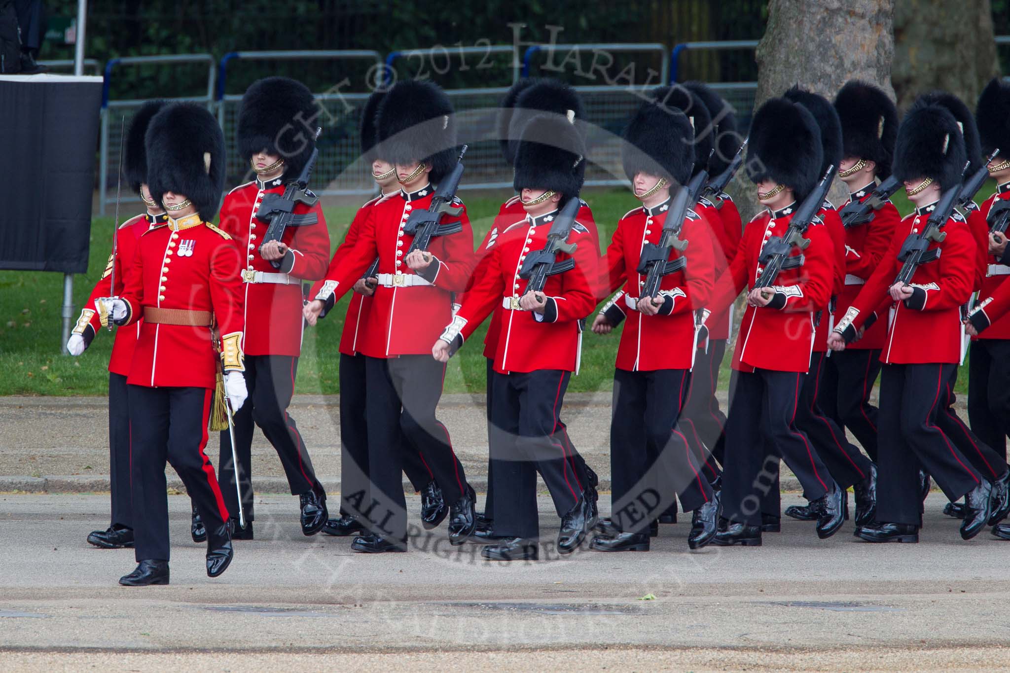 Trooping the Colour 2012: Captain C J D Stevenson leading No. 4 Guard,
Nijmegen Company Grenadier Guards, onto Horse Guards Parade..
Horse Guards Parade, Westminster,
London SW1,

United Kingdom,
on 16 June 2012 at 10:28, image #61
