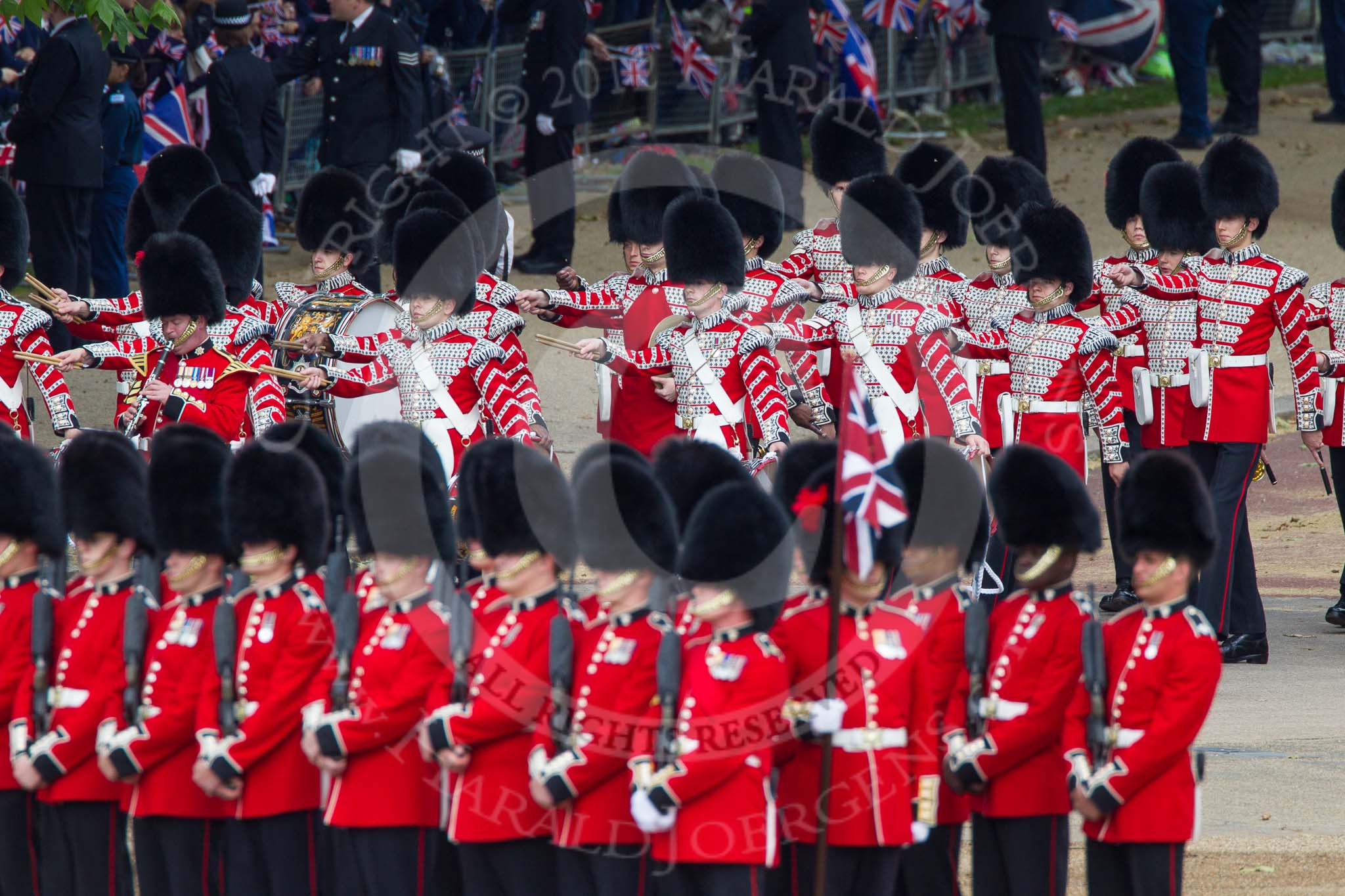 Trooping the Colour 2012: Drummers from The Band of the Coldstream Guards..
Horse Guards Parade, Westminster,
London SW1,

United Kingdom,
on 16 June 2012 at 10:29, image #67