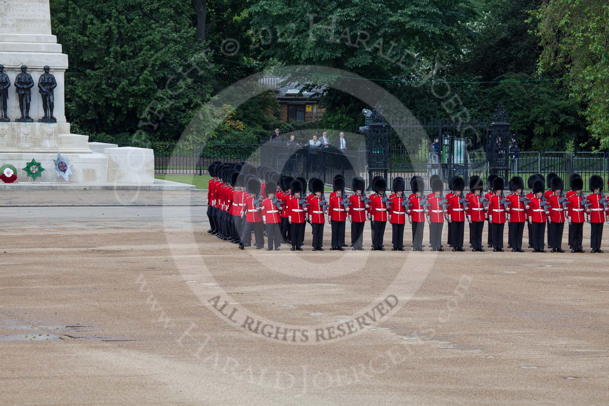 Trooping the Colour 2012: The Guards Divisions are changing their positions to form a long, L-shaped double row of guardsmen..
Horse Guards Parade, Westminster,
London SW1,

United Kingdom,
on 16 June 2012 at 10:35, image #87