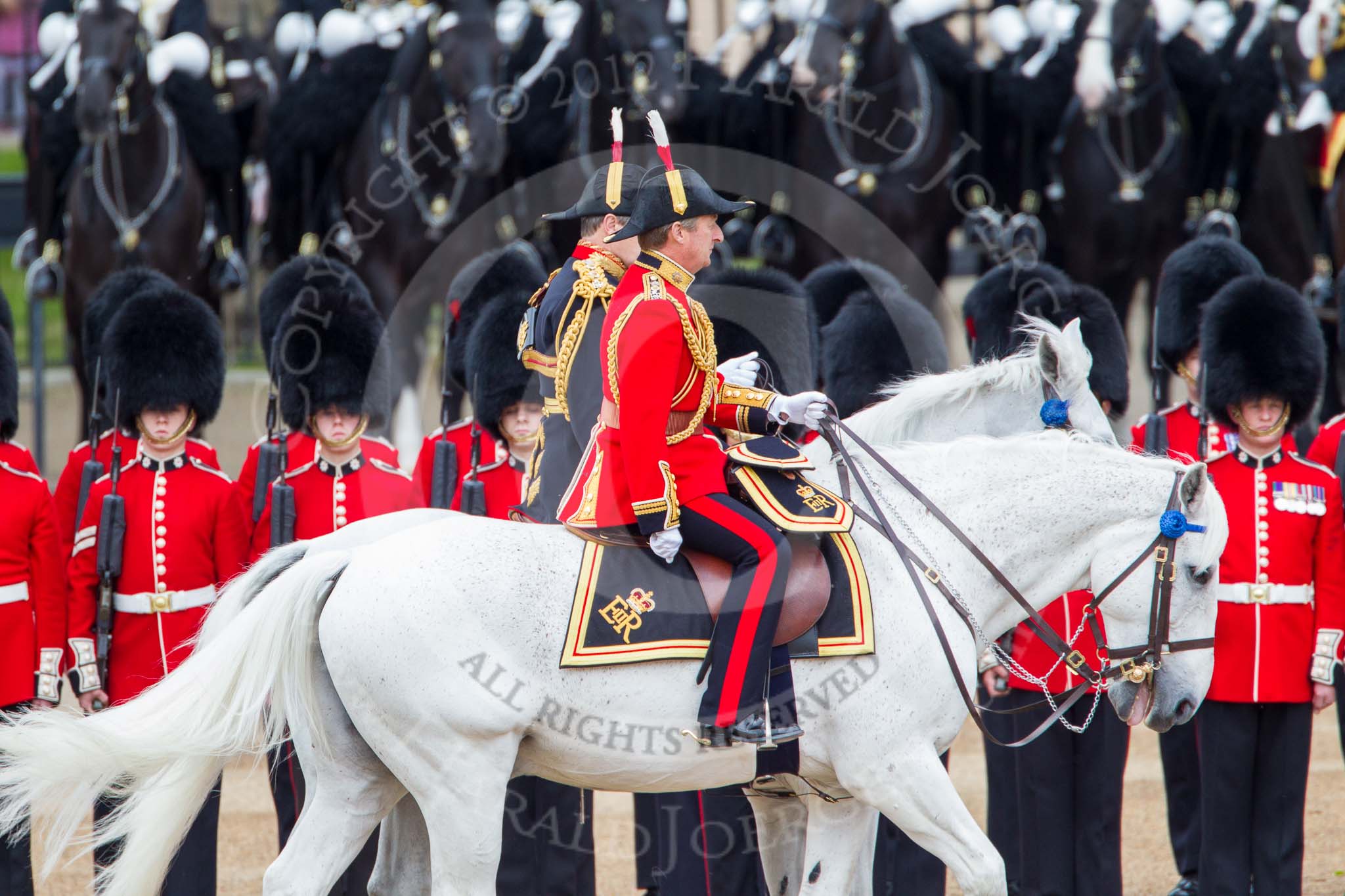 Trooping the Colour 2012: During the Inspection of the Line - Crown Equerry and Equerry in Waiting to Her Majesty, Colonel W T Browne and Lieutenant Colonel A F Matheson of Matheson, yr..
Horse Guards Parade, Westminster,
London SW1,

United Kingdom,
on 16 June 2012 at 11:04, image #220