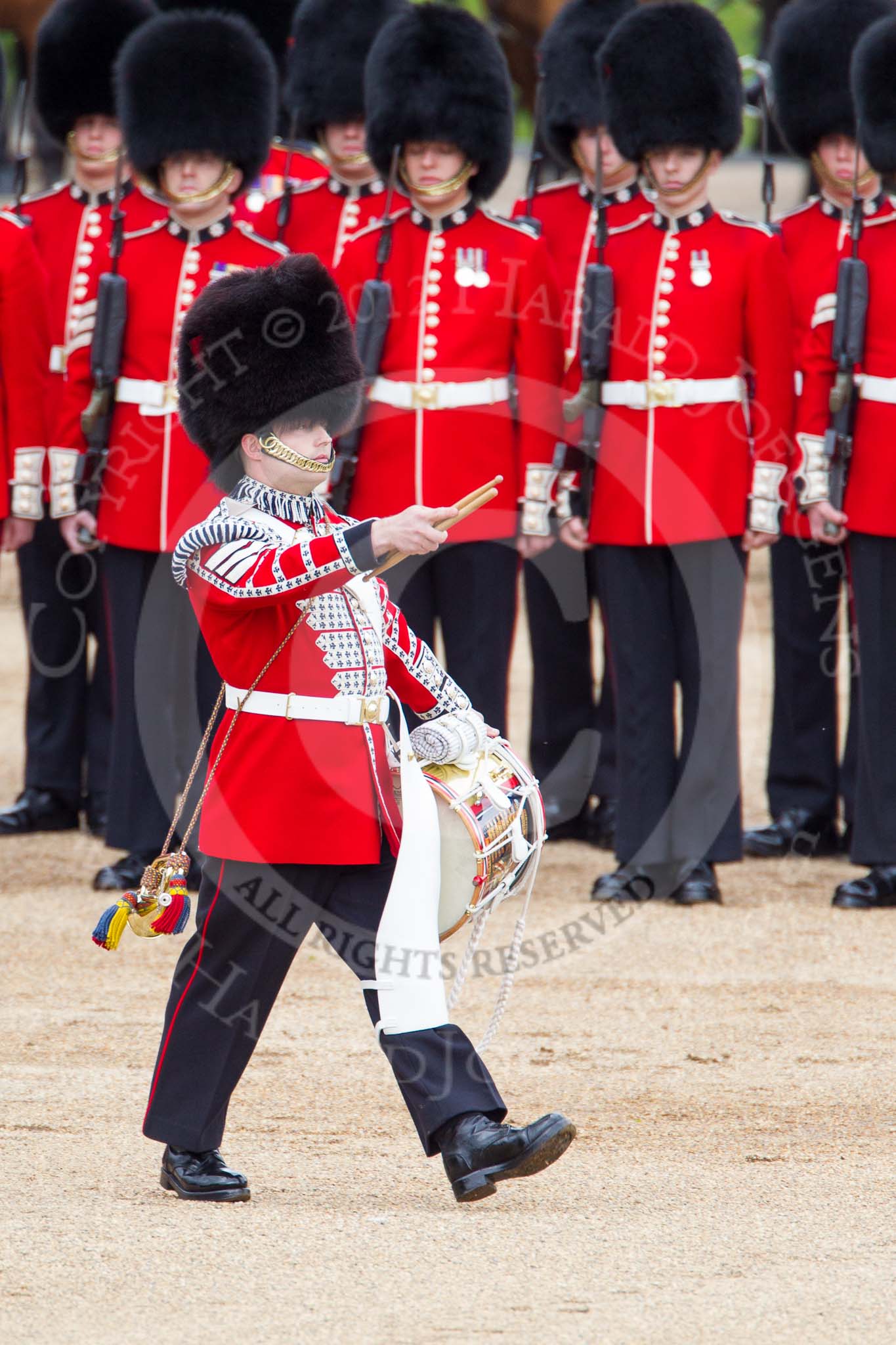 Trooping the Colour 2012: The Lone Drummer, Lance Sergeant Paul Blako, marching towards the Colour..
Horse Guards Parade, Westminster,
London SW1,

United Kingdom,
on 16 June 2012 at 11:16, image #291