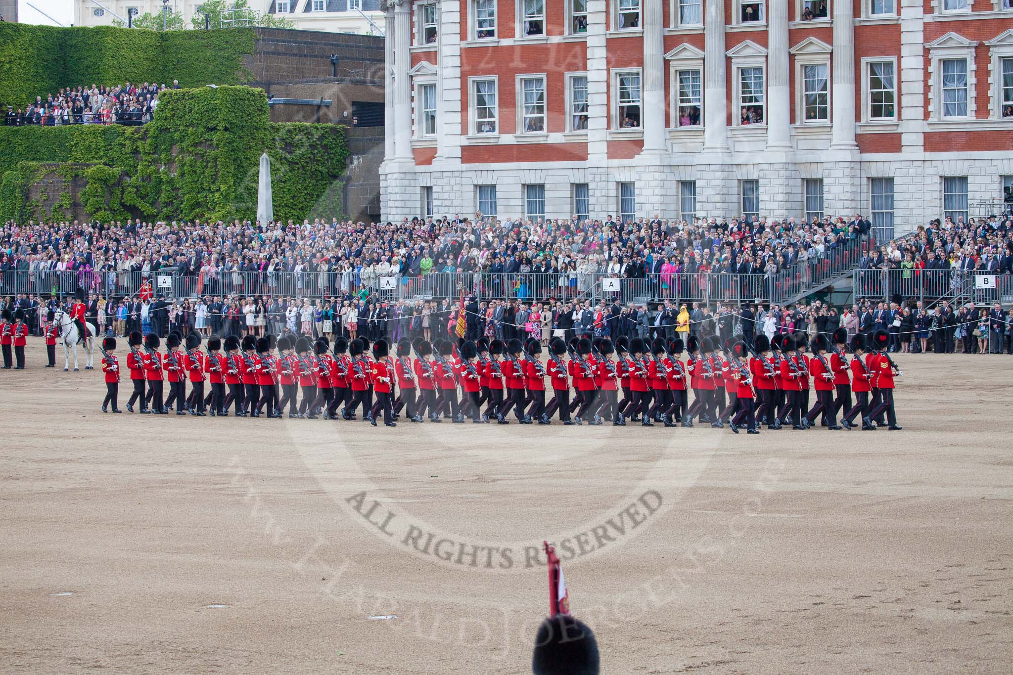 Trooping the Colour 2012: Now the Escort to the Colour marches towards the South, ready to make a double 90-degree-turn to the left..
Horse Guards Parade, Westminster,
London SW1,

United Kingdom,
on 16 June 2012 at 11:23, image #328