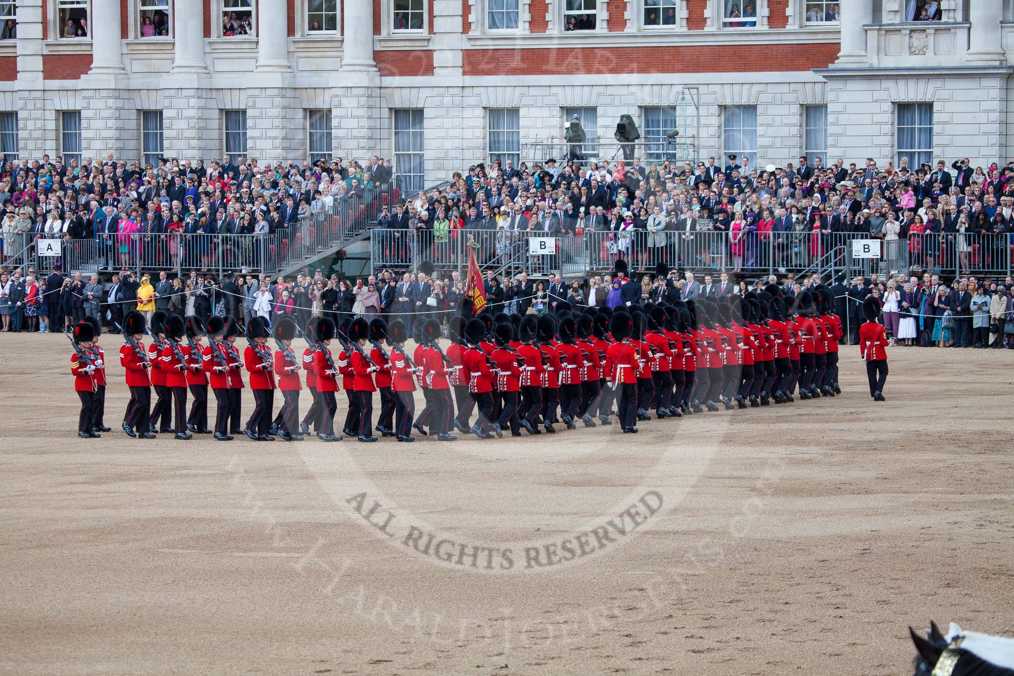 Trooping the Colour 2012: The Escort to the Colour is making the first of two 90-degree-turn to the left..
Horse Guards Parade, Westminster,
London SW1,

United Kingdom,
on 16 June 2012 at 11:24, image #330