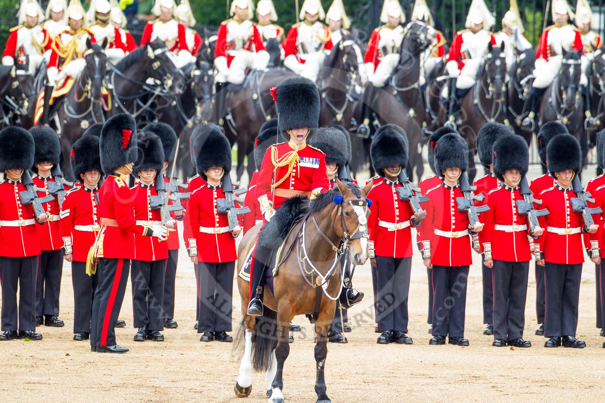 Trooping the Colour 2012: With the "trooping" phase of the parade now over, the Field Officer gives the command for the guards to form divisions..
Horse Guards Parade, Westminster,
London SW1,

United Kingdom,
on 16 June 2012 at 11:29, image #362