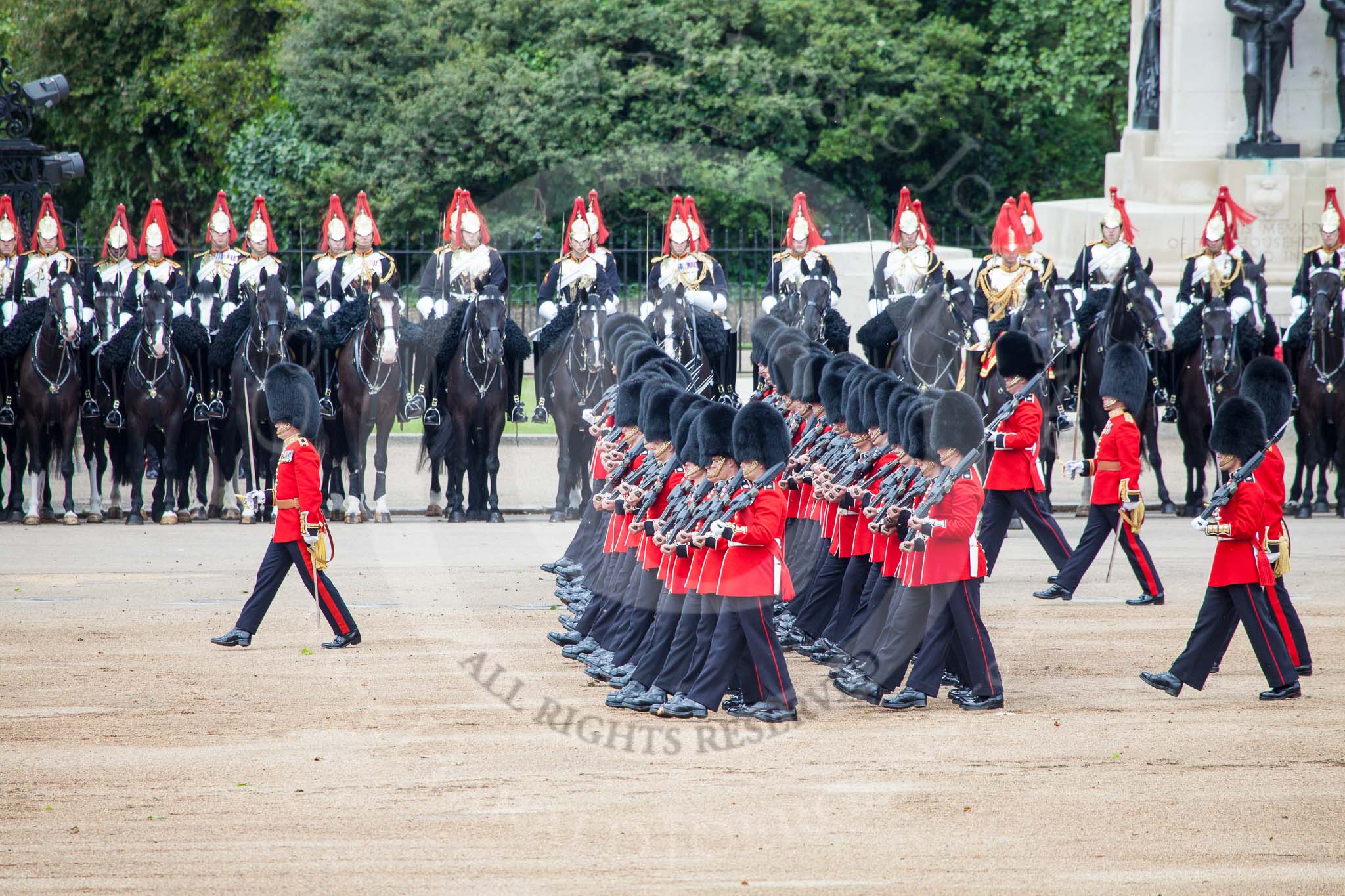 Trooping the Colour 2012: No. 3 Guard, No. 7 Company, Coldstream Guards, beginning the March Past by the Foot Guards in slow and quick time..
Horse Guards Parade, Westminster,
London SW1,

United Kingdom,
on 16 June 2012 at 11:31, image #373