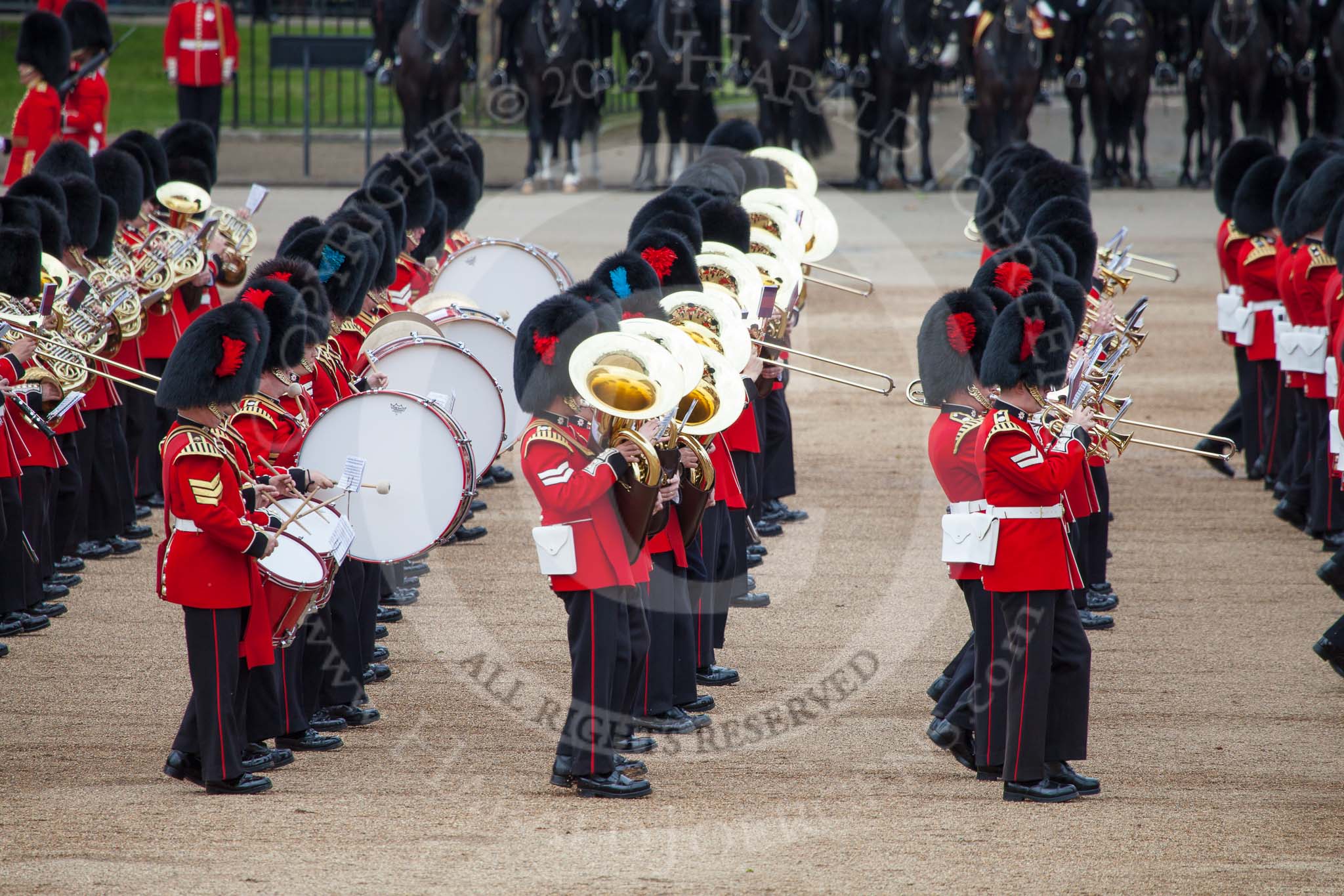 Trooping the Colour 2012: The Massed bands during the March Past..
Horse Guards Parade, Westminster,
London SW1,

United Kingdom,
on 16 June 2012 at 11:32, image #380