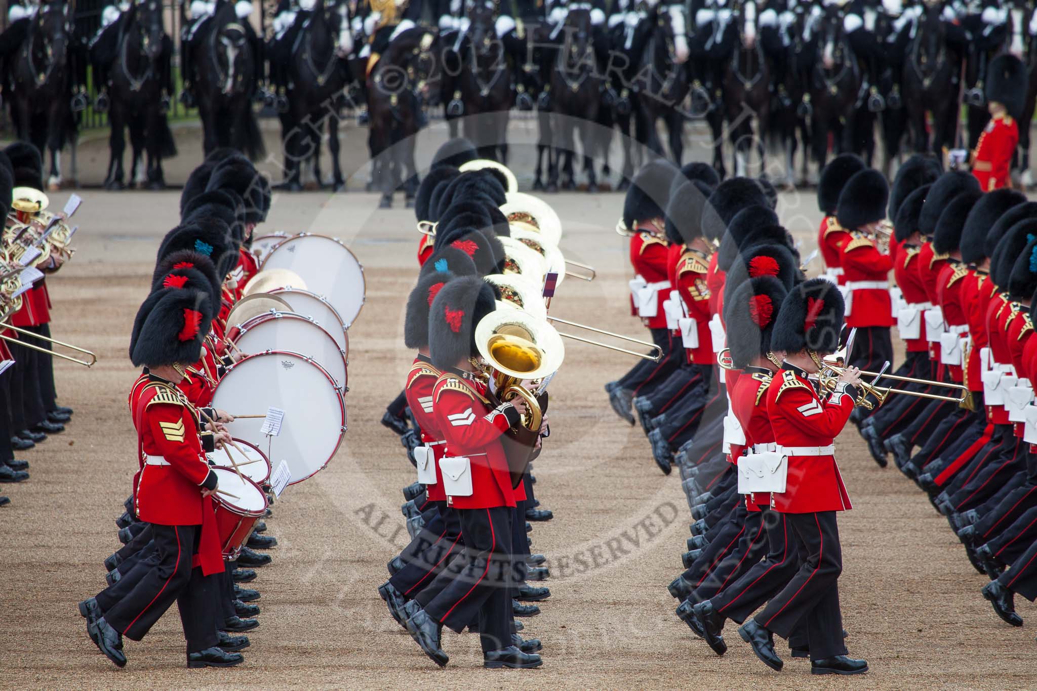 Trooping the Colour 2012: The Massed bands during the March Past..
Horse Guards Parade, Westminster,
London SW1,

United Kingdom,
on 16 June 2012 at 11:32, image #381