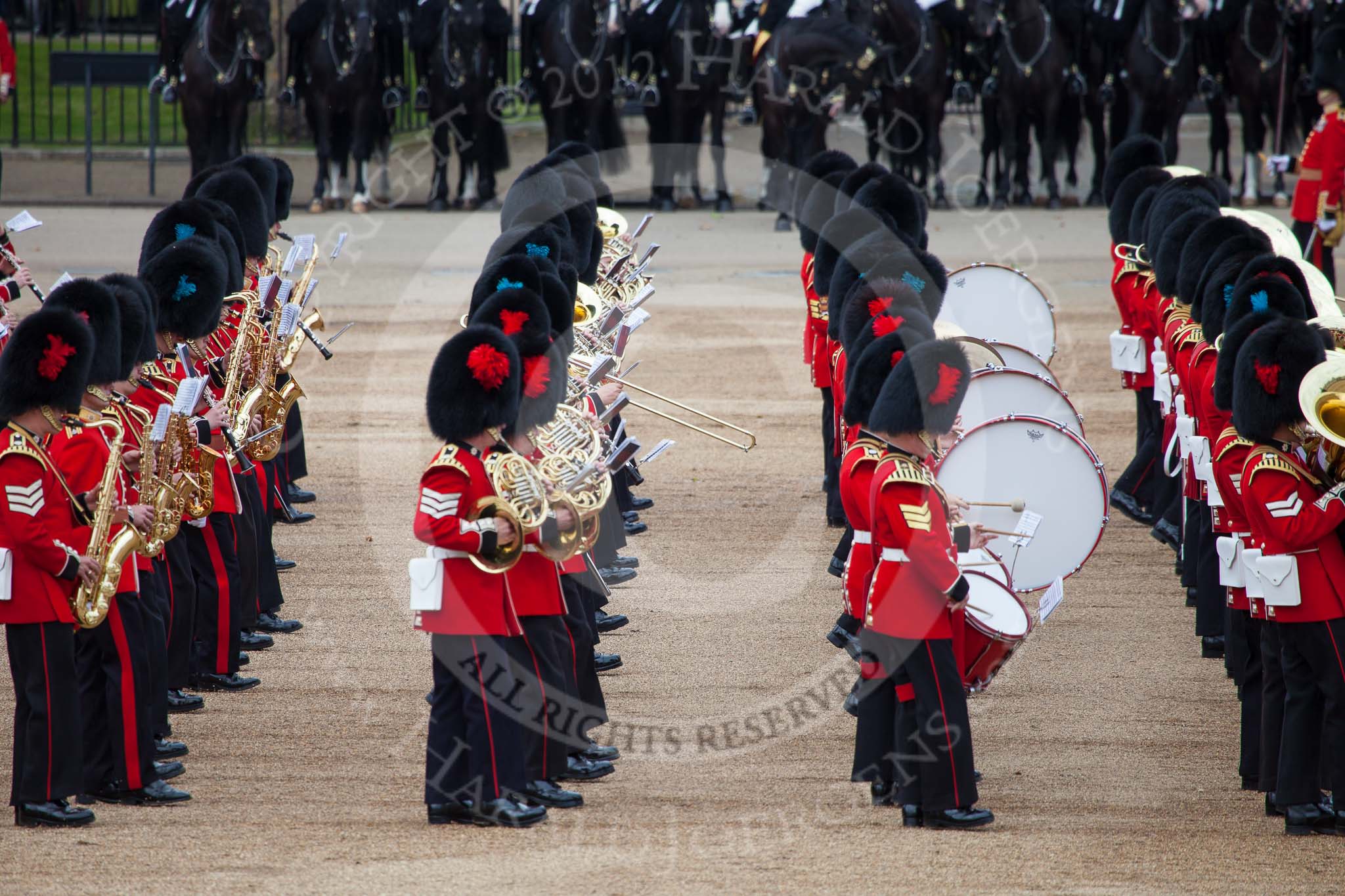 Trooping the Colour 2012: The Massed bands during the March Past..
Horse Guards Parade, Westminster,
London SW1,

United Kingdom,
on 16 June 2012 at 11:32, image #382