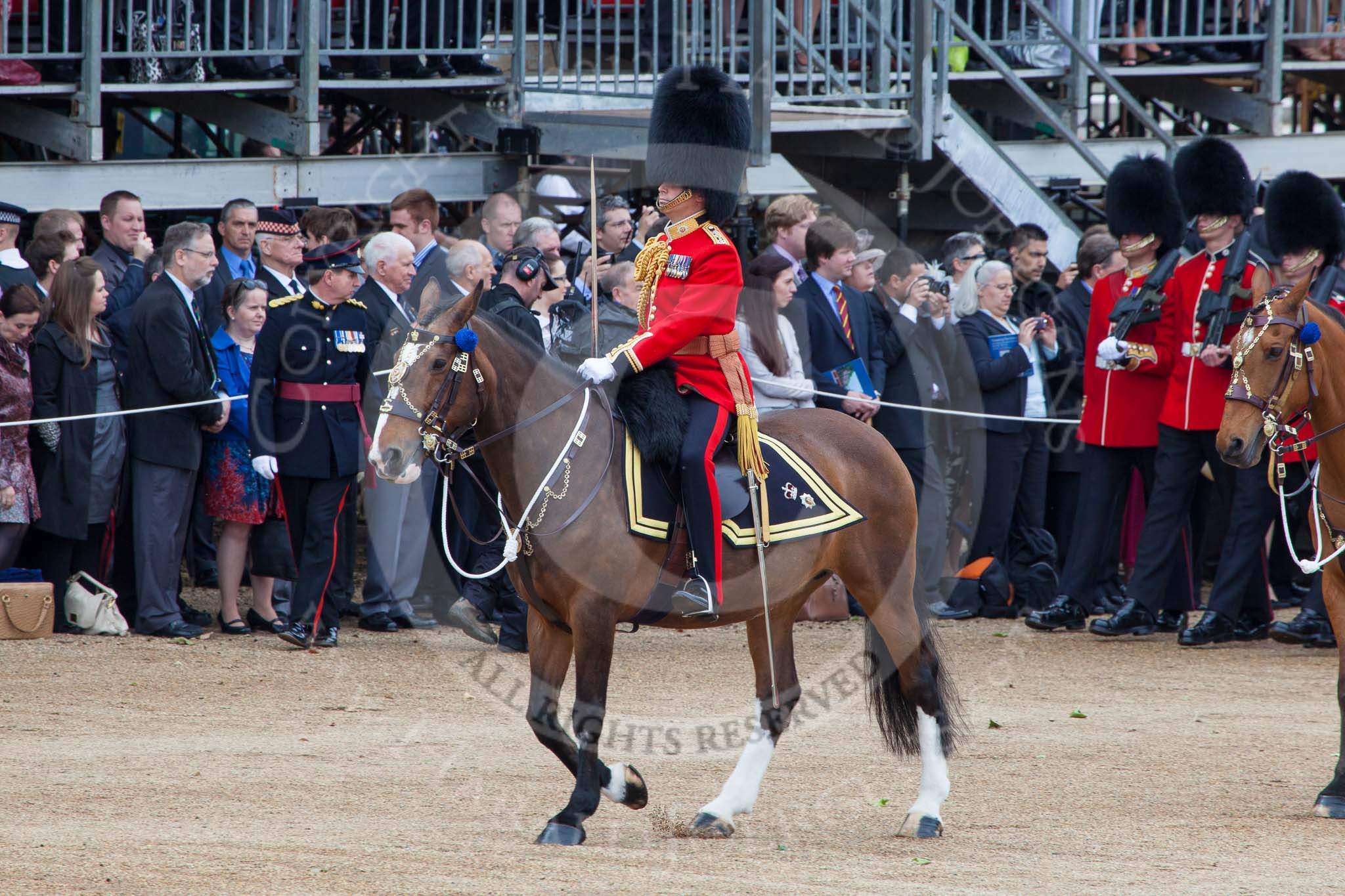 Trooping the Colour 2012: The Field Officer in Brigade Waiting, Lieutenant Colonel R C N Sergeant, Coldstream Guards, leading the March Past..
Horse Guards Parade, Westminster,
London SW1,

United Kingdom,
on 16 June 2012 at 11:34, image #390