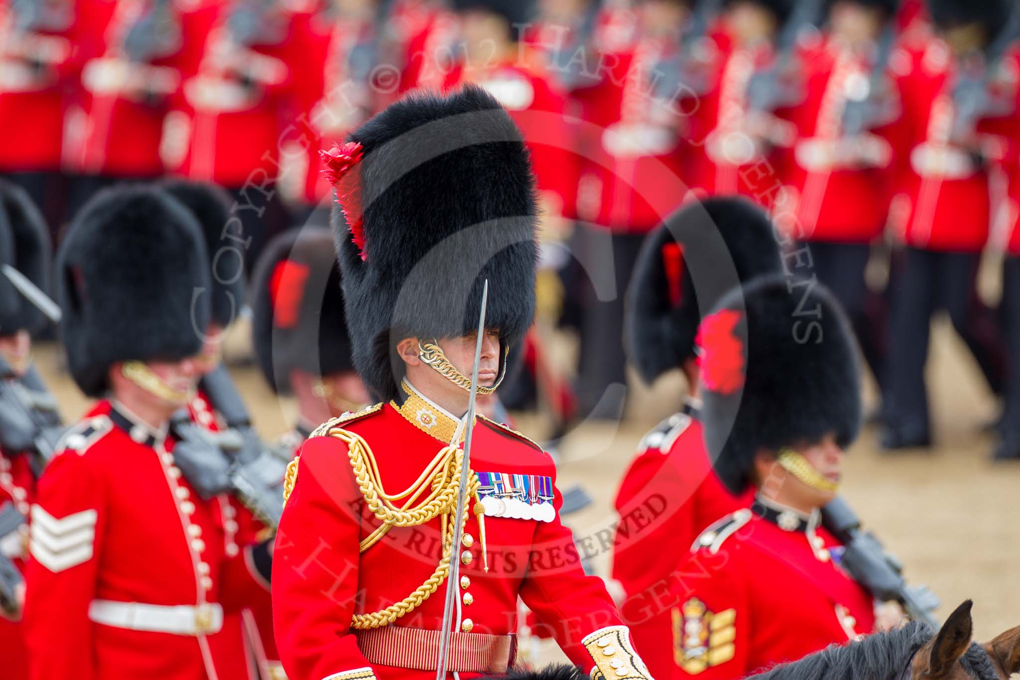 Trooping the Colour 2012: The Field Officer in Brigade Waiting, Lieutenant Colonel R C N Sergeant, Coldstream Guards, during the March Past..
Horse Guards Parade, Westminster,
London SW1,

United Kingdom,
on 16 June 2012 at 11:34, image #397